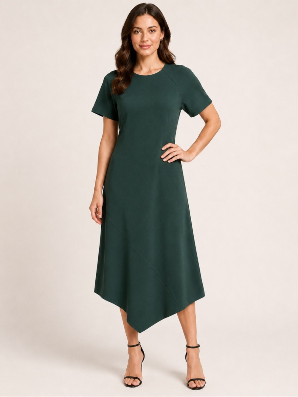 Maggy London Forest Green Asymmetrical Midi Dress